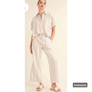 RESET by Jane Valentina Shirt & Pants Set White Taupe Size L New